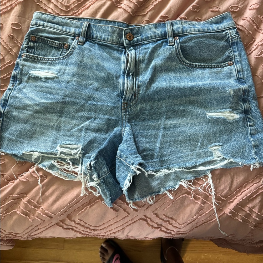 American Eagle Outfitters Blue Distressed Jean Shorts